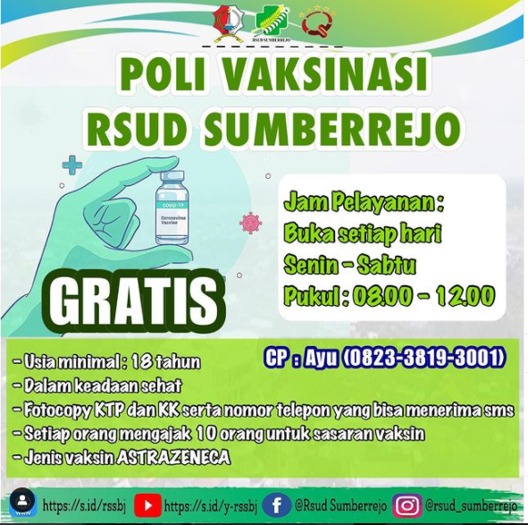 Vaksin gratis untuk masyarakat umum. Mari sukseskan program vaksinasi untuk masyarakat semua
