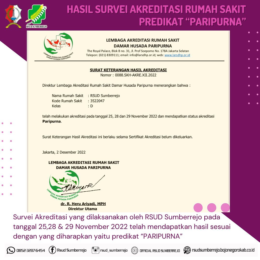 Hasil Survei Akreditasi Dengan Predikat " PARIPURNA "