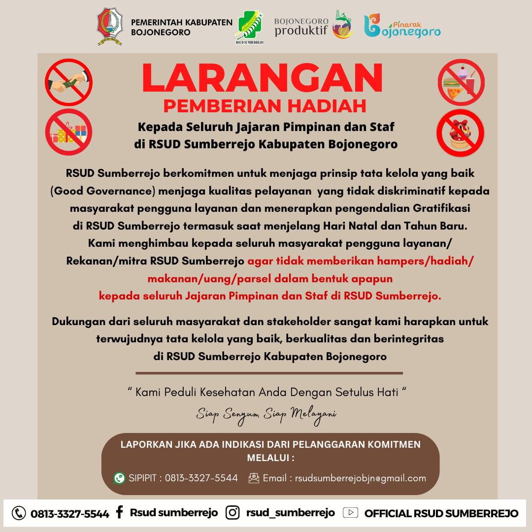 Larangan Pemberian Hadiah Kepada Seluruh Pimpinan dan Staf RSUD Sumberrejo