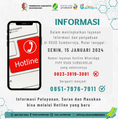 INFORMASI ! Pergantian nomor Petugas PIPP RSUD Sumberrrejo