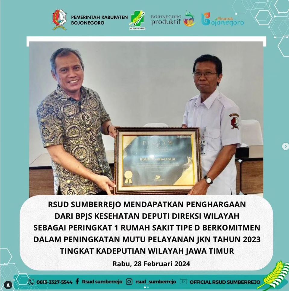 RSUD Sumberrejo mendapatkan penghargaan dari BPJS Kesehatan Deputi Direksi Wilayah