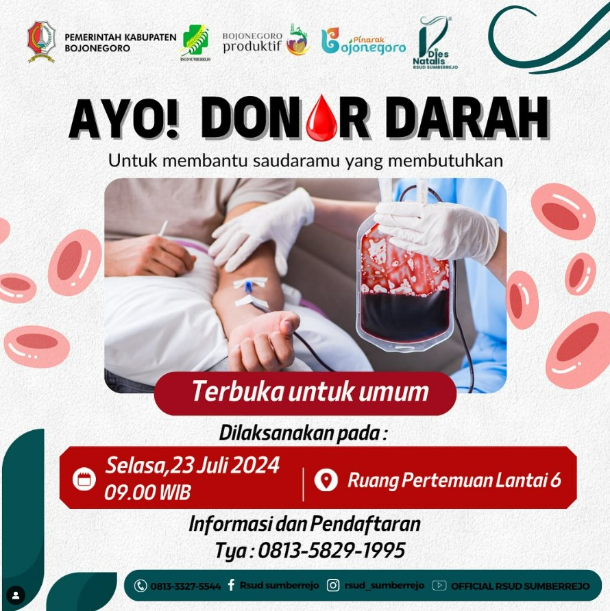 Yuk catat tanggalnya Selasa,23 Juli 2024 Kegiatan Donor Darah