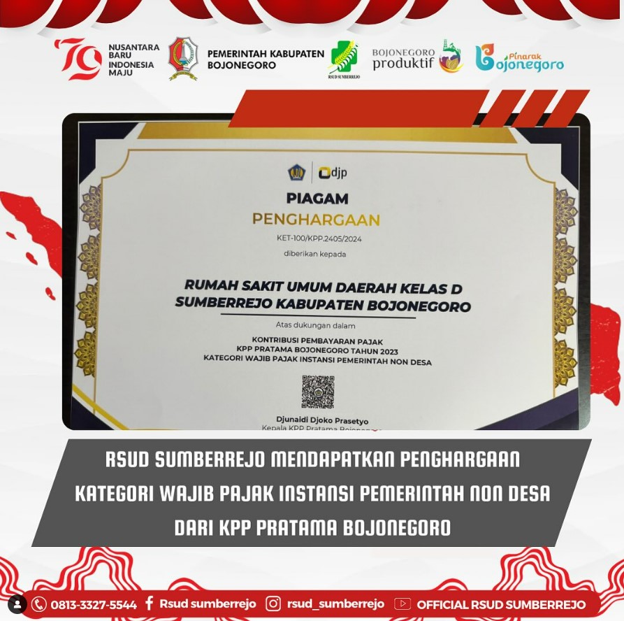 RSUD Sumberrejo mendapatkan penghargaan dari KPP Pratama Bojonegoro