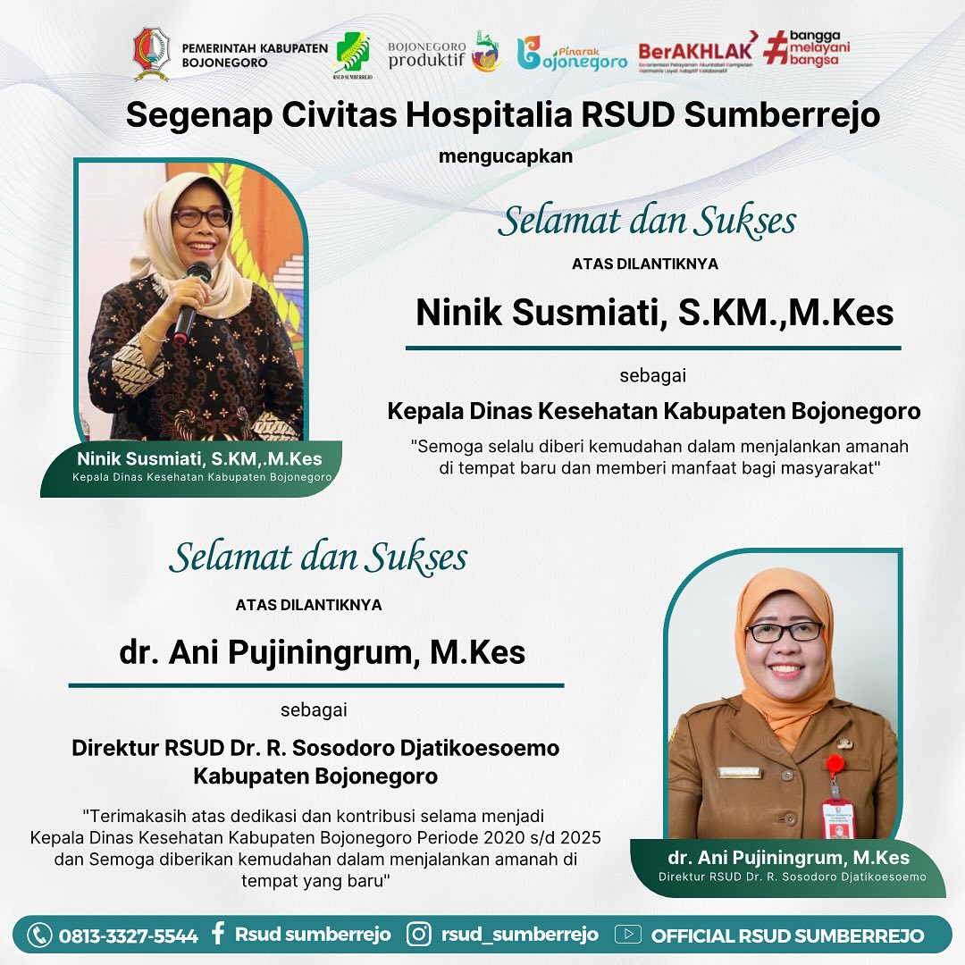 Selamat dan Sukses atas dilantiknya Ibu Ninik Susmiati, S.KM.,M.Kes dan Ibu dr.Ani Pujiningrum,M.Kes