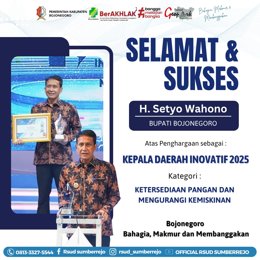 Selamat dan Sukses kepada Bupati Bojonegoro atas penghargaan sebagai Kepala Daerah Inovatif 2025