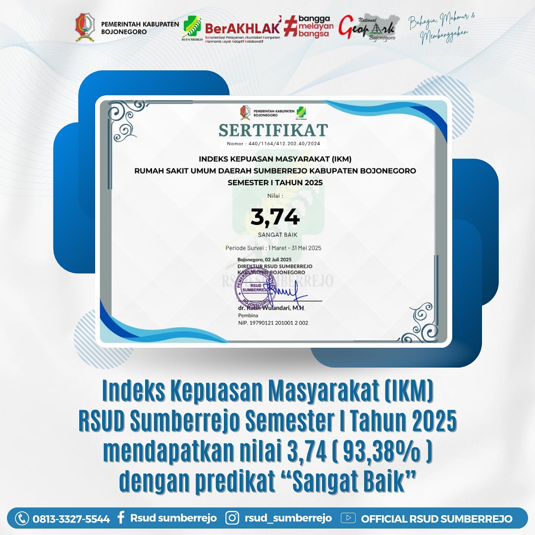 Hasil Survei Kepuasan Masyarakat RSUD Sumberrejo Periode Semester 1 Tahun 2025